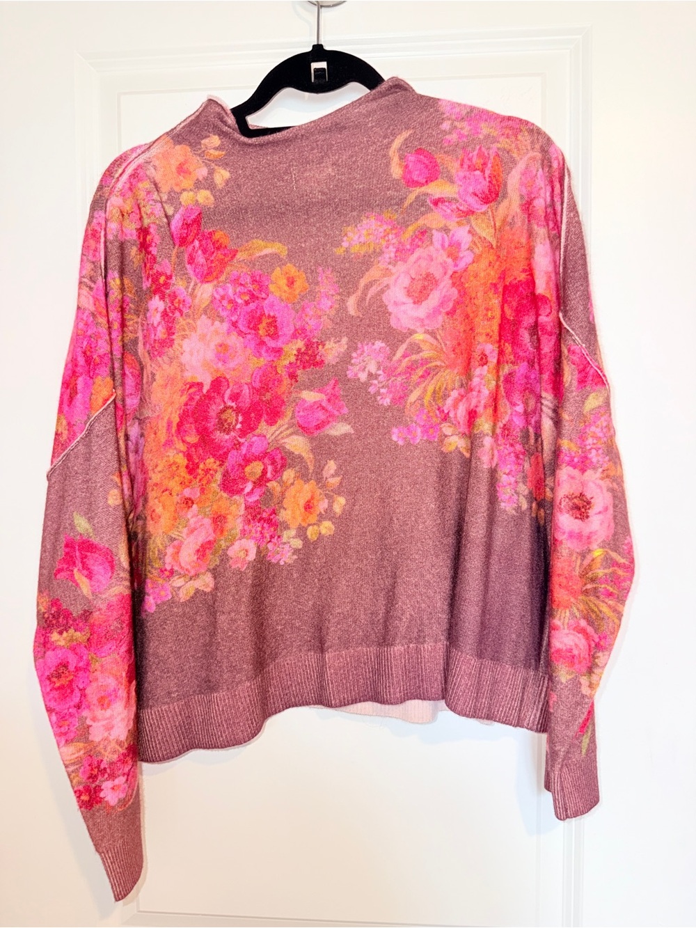 Pilcro Floral Print Brown & Pink Cashmere Crewneck Sweater - Picture 3 of 6